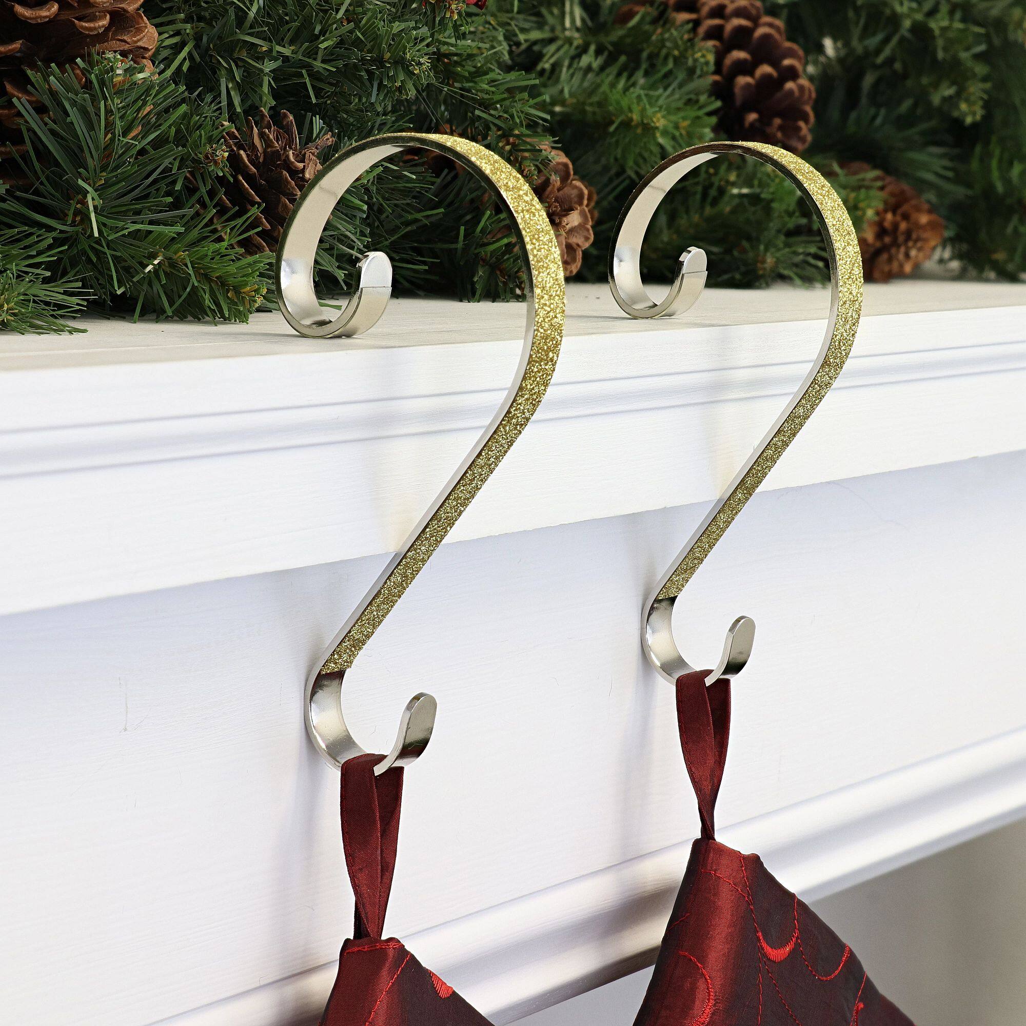 Haute Decor Stocking Scroll® Gold Glitter Stocking Holders